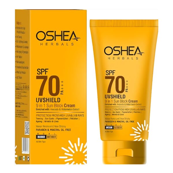 Oshea Herbals UVShield Sunscreen SPF 70 PA++ For All Skin Types | Non Sticky & Water Resistant | UVA & UVB Protection | Enriched with Watermelon & Avocado Extract 60g