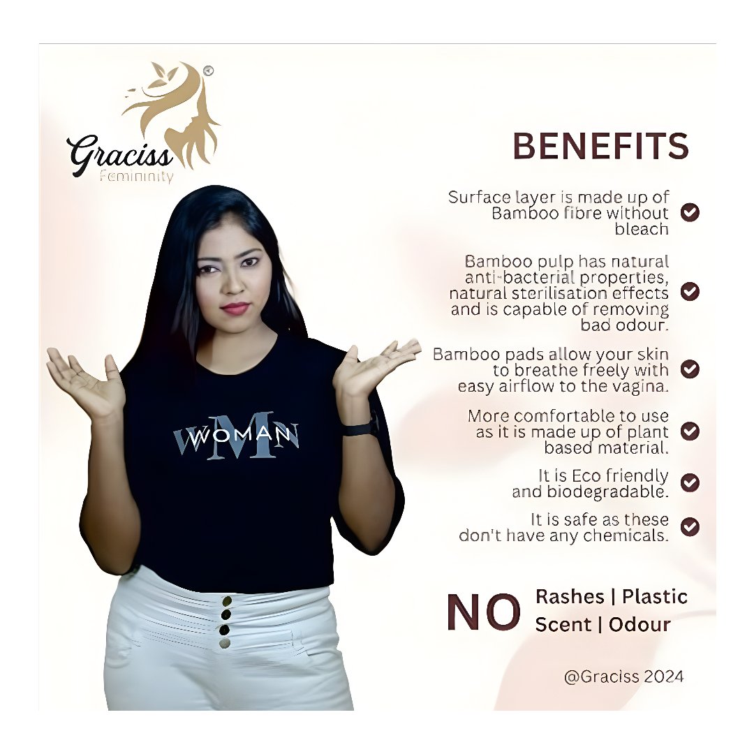 Graciss natural Sanitary Napkins for Women bamboo |DAY PADS | Rash-Free Sanitary Pads - Image 4